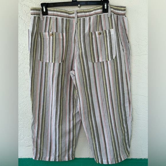 Liz Claiborne Linen Capris Pants Cotton Burnt Olive Stripe XL NWT - Picture 5 of 10
